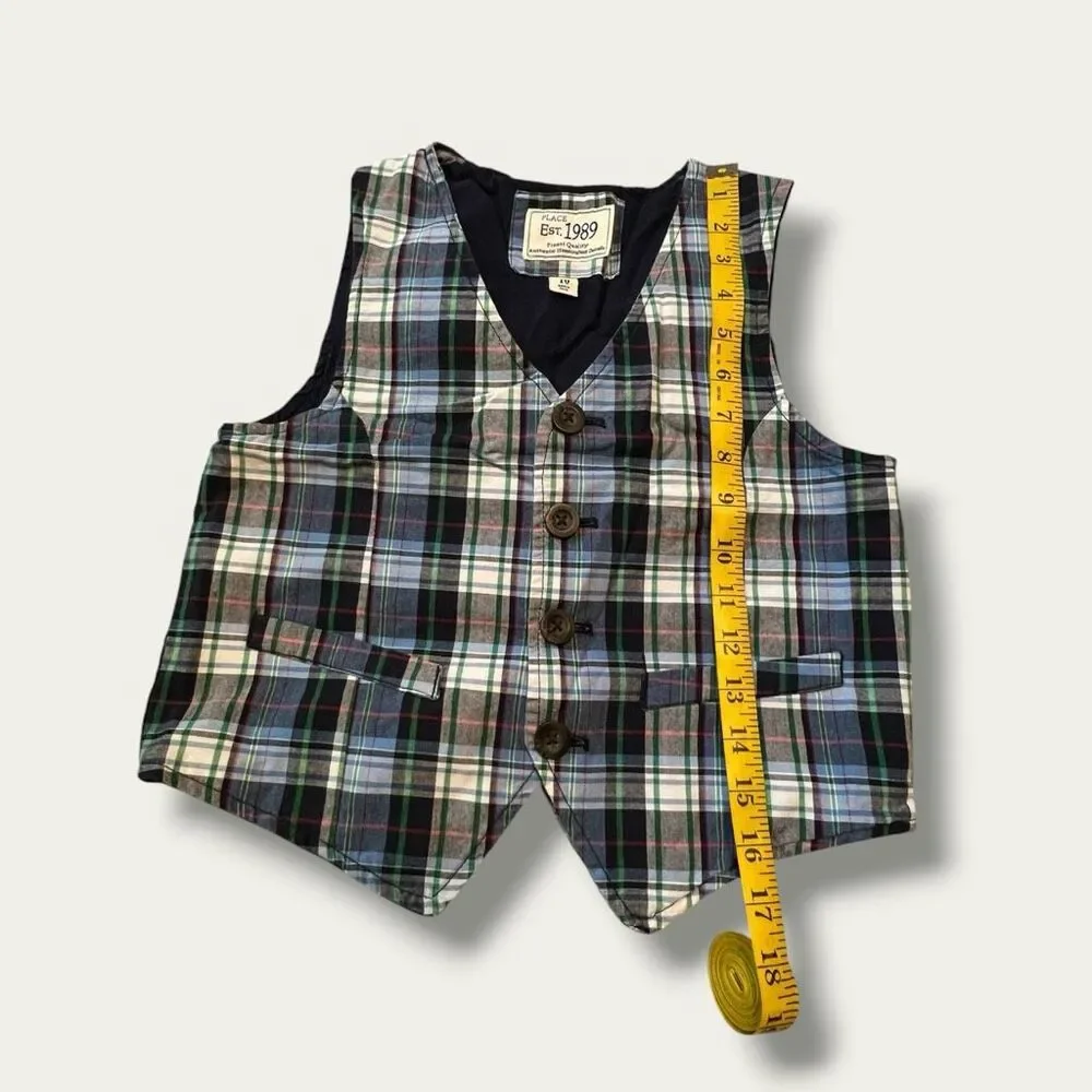 The Children’s Place Boys Plaid Cotton Dress Vest Preppy Size 10